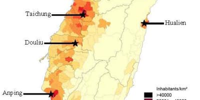 Taiwan densitatea populației hartă